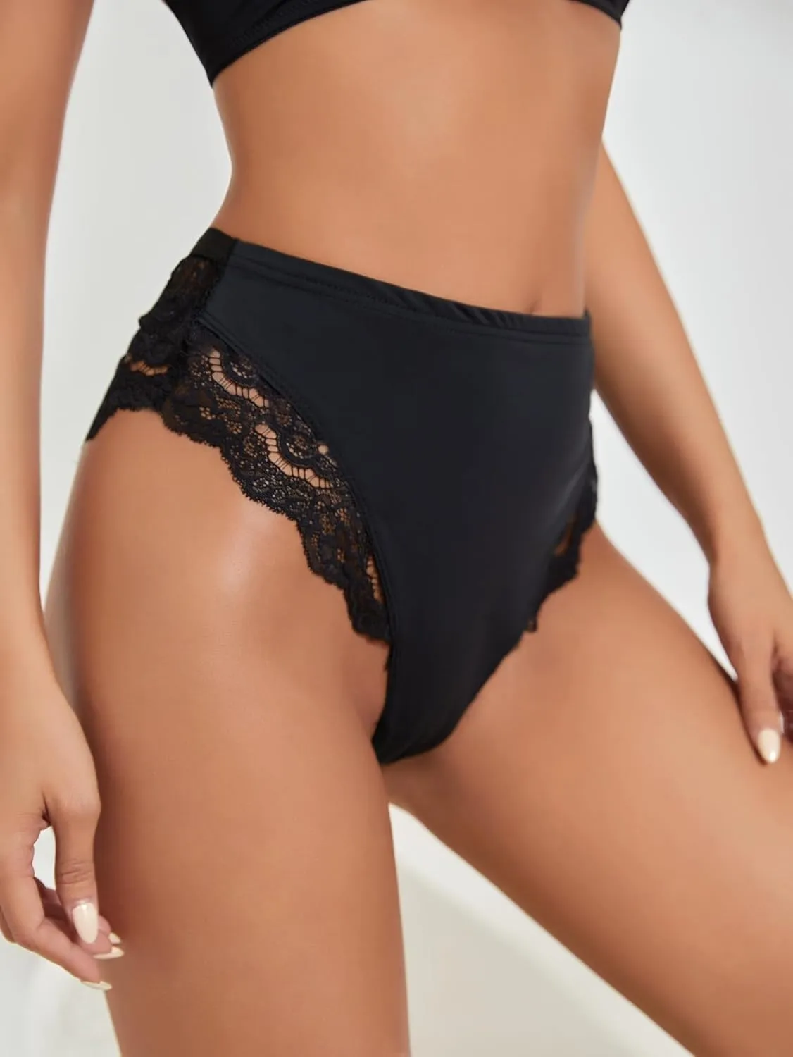 Milumia Women Sexy Lace Panties Underwear High Waisted Thongs French Cut Bikinis