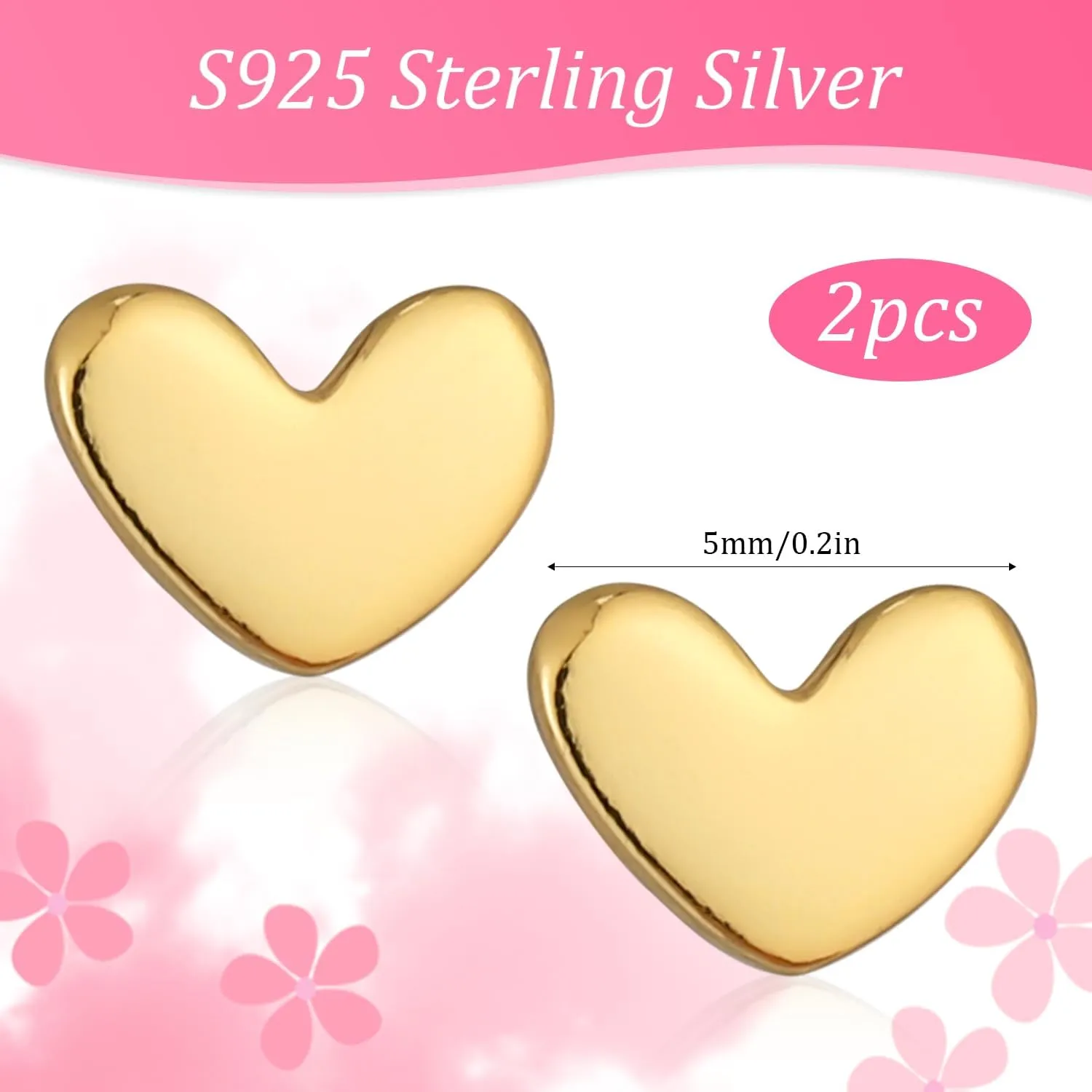 Mini Heart Earrings Studs, Small Dainty Heart S925 Silver Gold Earrings Skin-Friendly Tiny Cartilage Tragus Earrings for Women