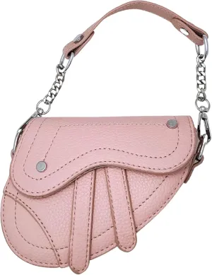 Mini Horse Saddle Crossbody Bag. Micro Purse. Vegan Leather Clutch Wallet with 2 Straps. In Brown, Gray, and Blush Pink