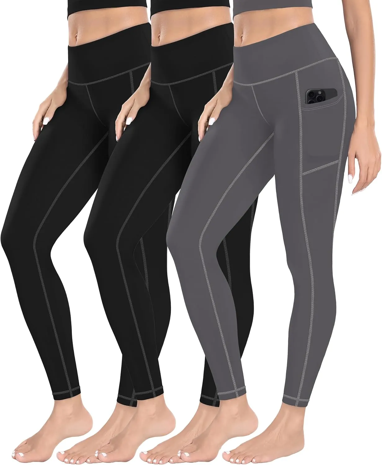 MIRITY High Waist Yoga Leggings with Pockets for Women - Buttery Soft Workout Stretchy Yoga Pants Pack of 3