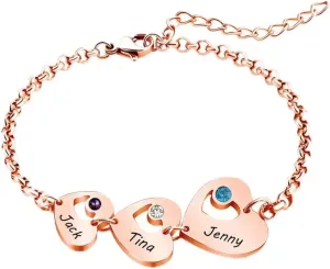 Mother Child Birthstone Bracelet Custom Bracelets with Names Rose Gold Heart Bracelets for Women Gold Personalized Birthstone Bracelet for Mom Grandma Wife Mother's Day Jewelry Gift Personalized