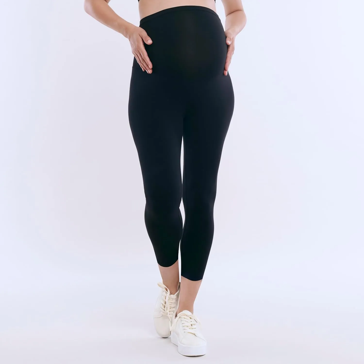 Motherhood Maternity Women's Essential Stretch Secret Fit Over The Belly Pregnancy Crop Capri Legging-2 Pack