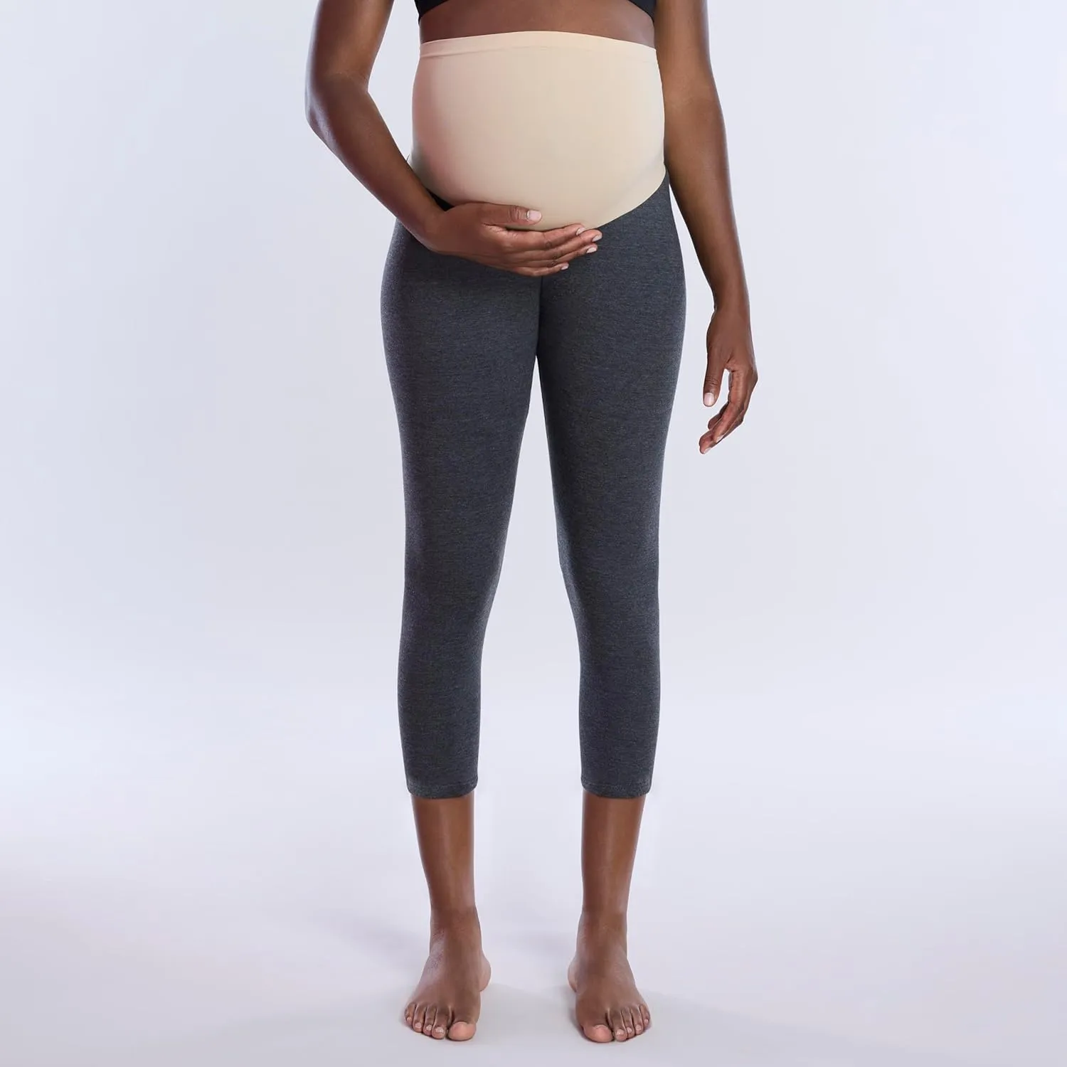 Motherhood Maternity Women's Essential Stretch Secret Fit Over The Belly Pregnancy Crop Capri Legging-2 Pack