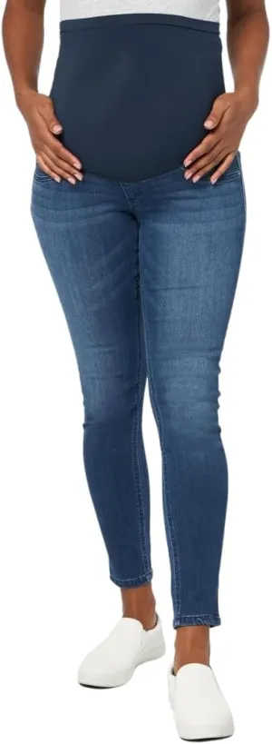 Motherhood Maternity Women's Super Stretch Secret Fit Over The Belly Skinny Ankle Length Jeans Indigo Blue