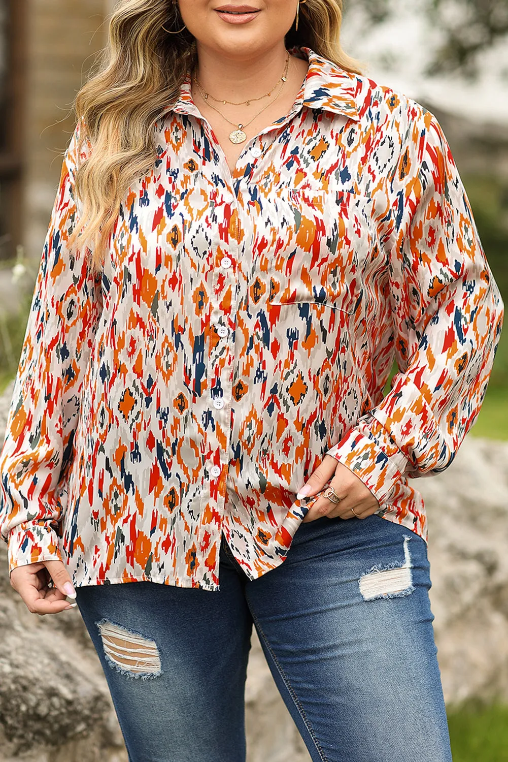 Multicolour Abstract Print Boho Fashion Plus Size Shirt