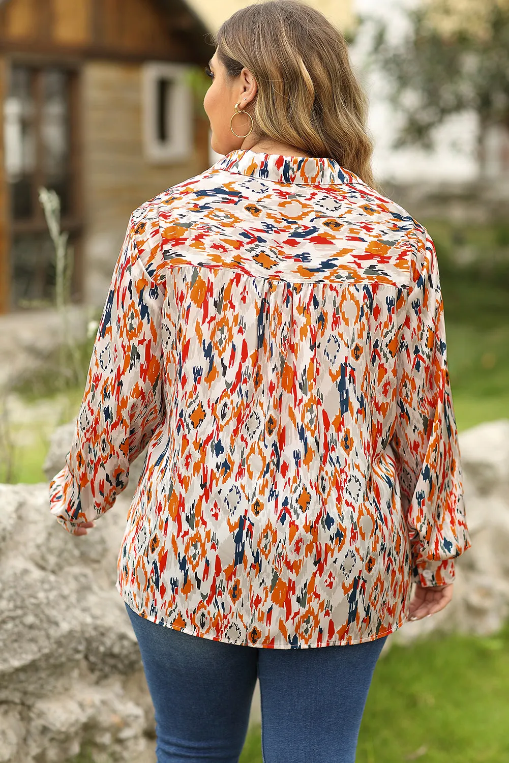 Multicolour Abstract Print Boho Fashion Plus Size Shirt