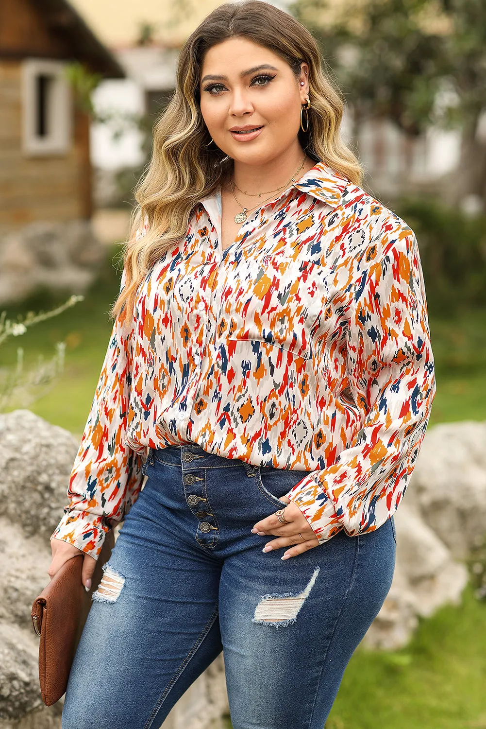Multicolour Abstract Print Boho Fashion Plus Size Shirt