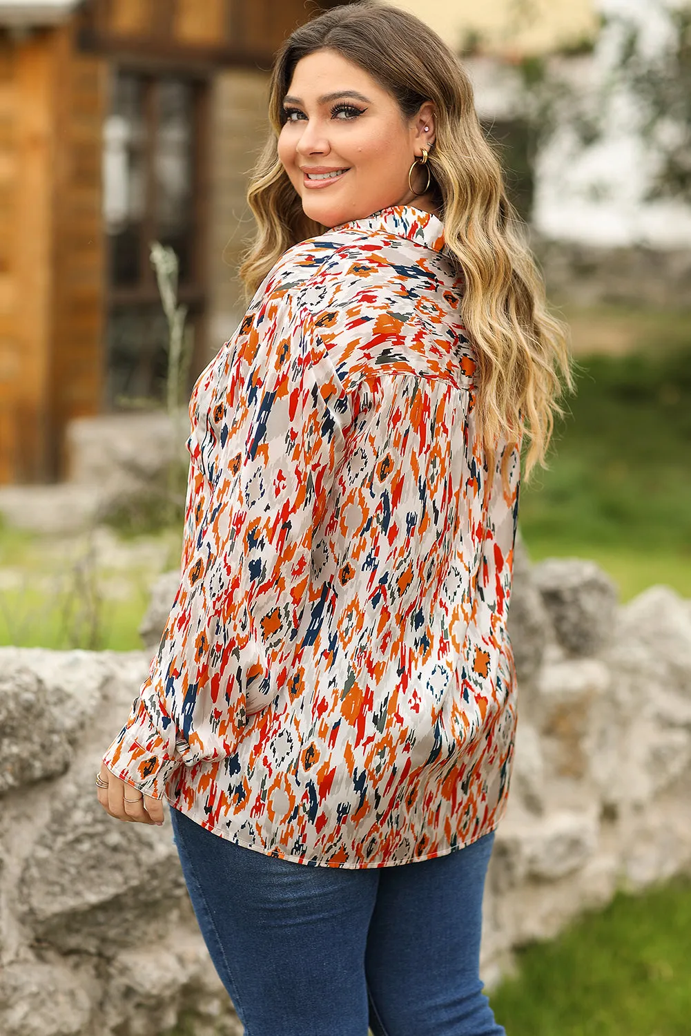 Multicolour Abstract Print Boho Fashion Plus Size Shirt