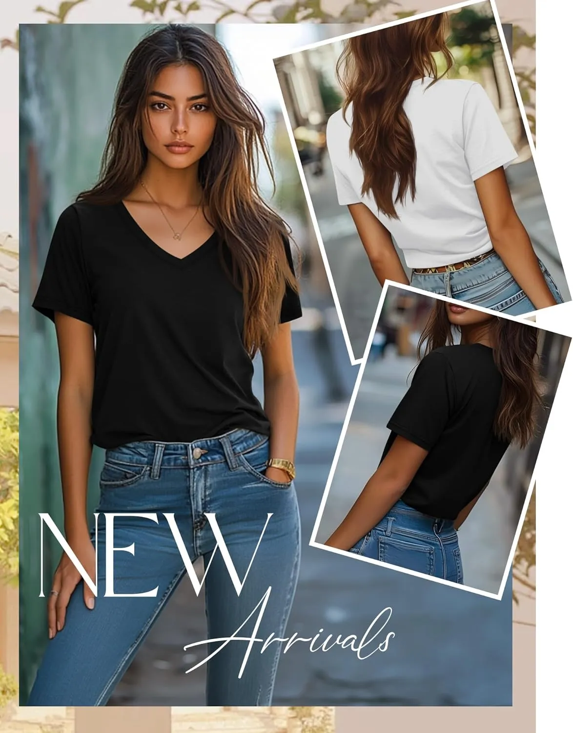 Neer 4 Pack Women's V Neck T-Shirts Summer Short Sleeve Casual Tops Loose Fit Flat Hem Basic Tees