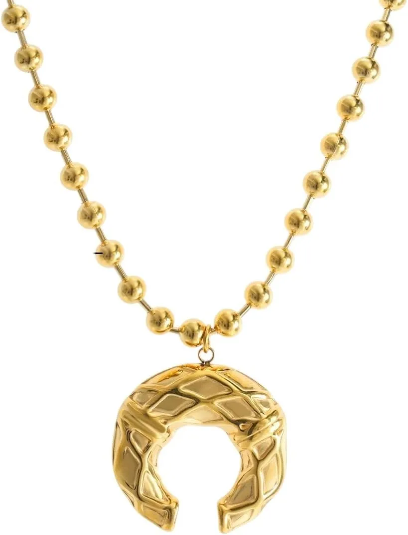 New 2026 Women's Moon Pendant Necklace Punk Chunky Beaded Charm Chain 18K Gold Plated Stainless Jewelry Collar Chokers Gift Fashion Trendy Accessories Creative