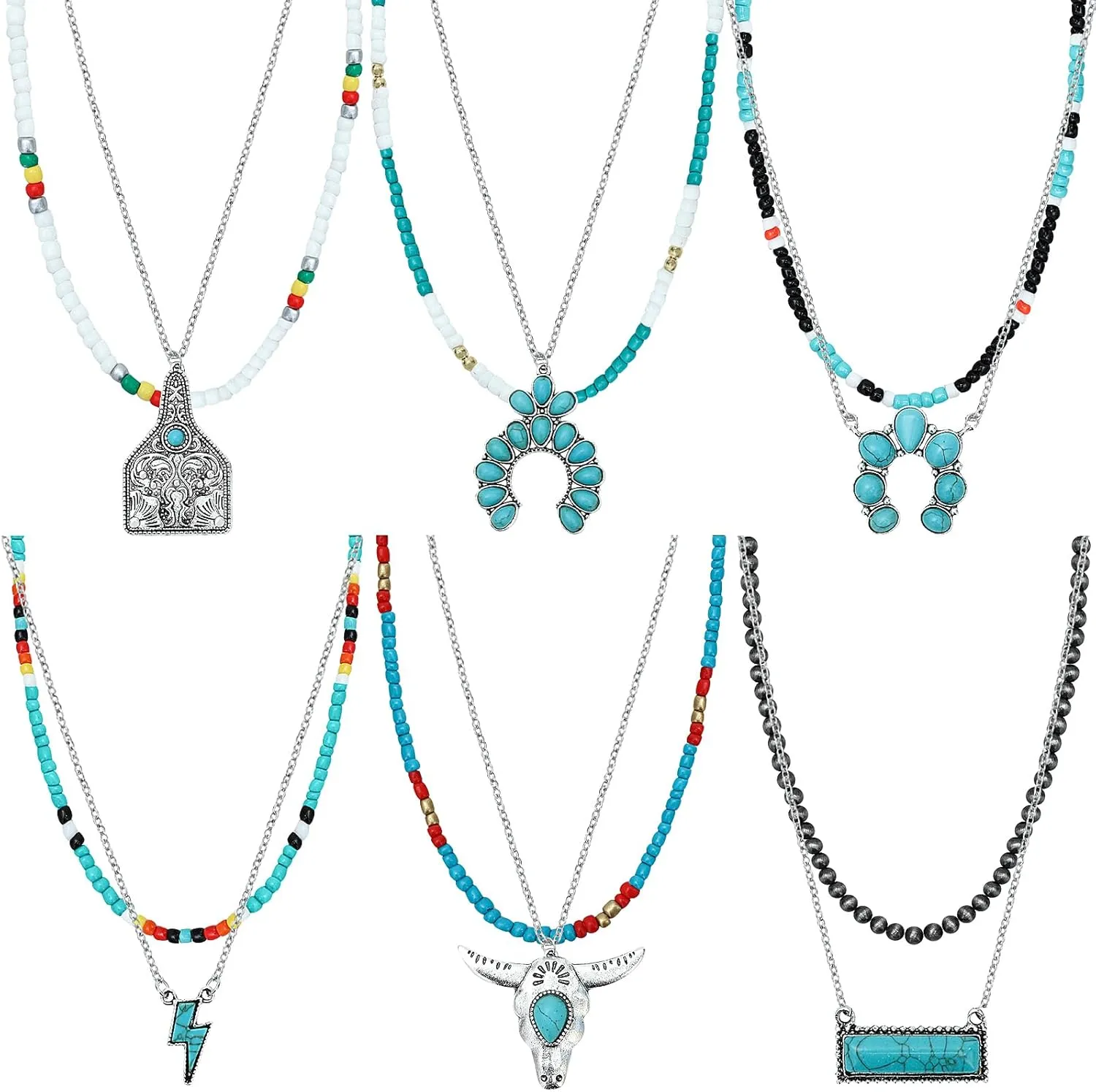 NEWITIN 12 Pieces Turquoise Necklace for Women Turquoise Choker Necklaces Western Necklace Bohemian Multilayer Necklaces Western Jewelry for Women