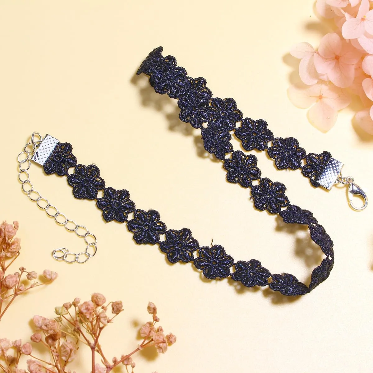 Nova&Aria Chokers Set For Women Heart Choker Necklaces Flower Pendant Velvet Cute Pink Turquoise Blue White Black Choker Necklace Christmas Colorful Lace Chokers