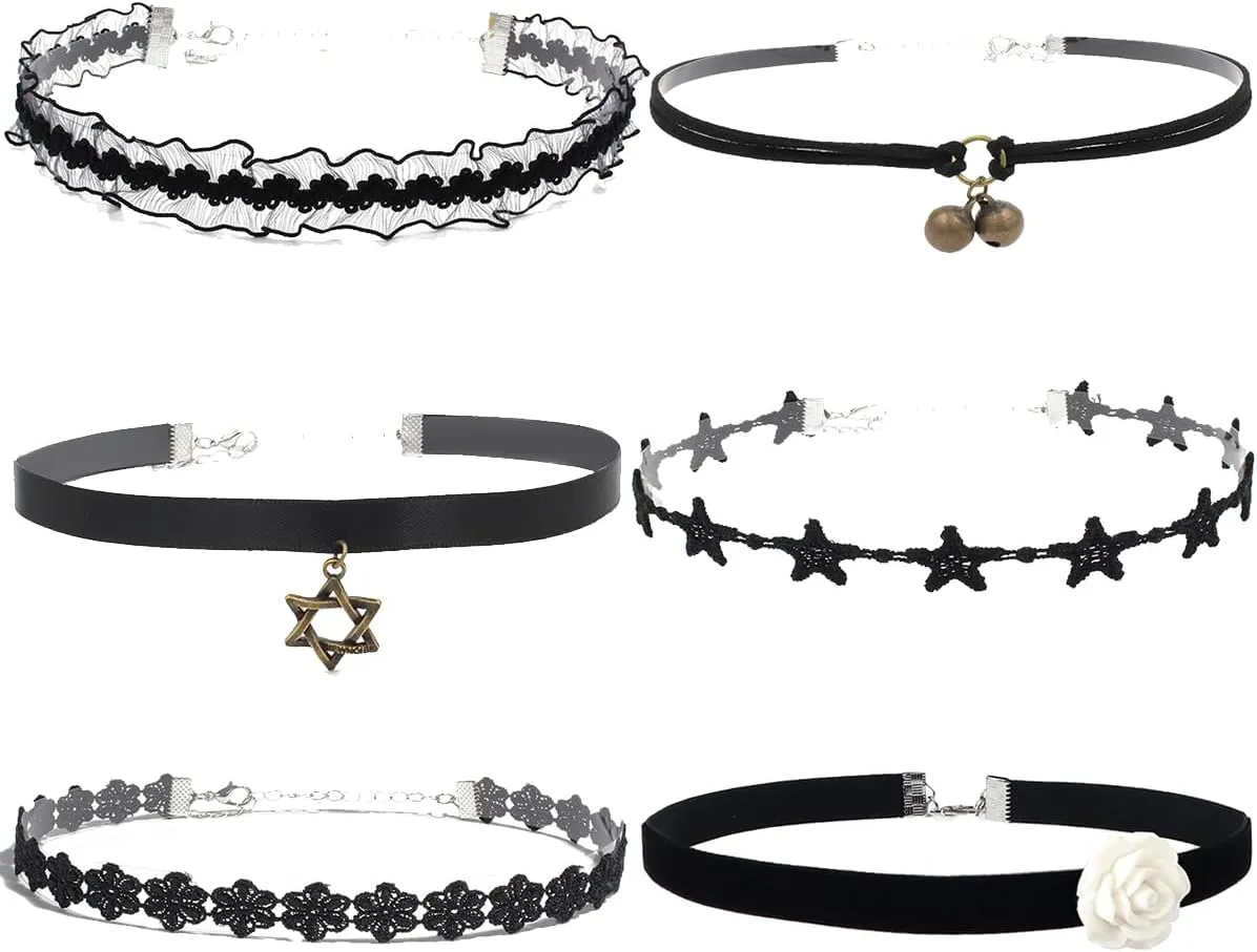 Nova&Aria Chokers Set For Women Heart Choker Necklaces Flower Pendant Velvet Cute Pink Turquoise Blue White Black Choker Necklace Christmas Colorful Lace Chokers