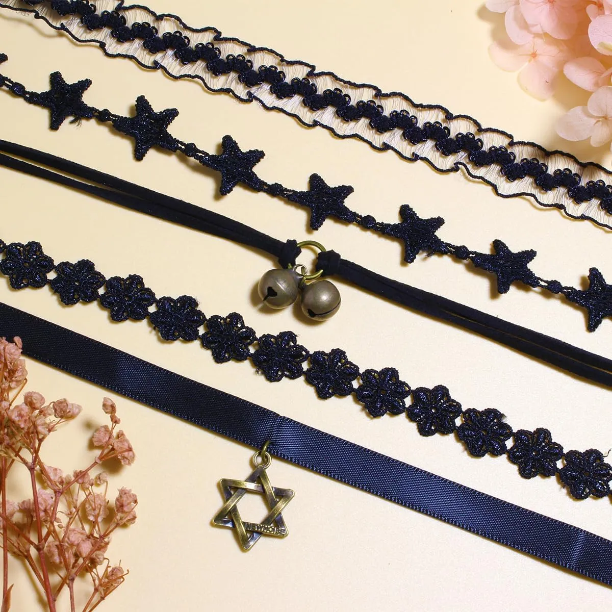Nova&Aria Chokers Set For Women Heart Choker Necklaces Flower Pendant Velvet Cute Pink Turquoise Blue White Black Choker Necklace Christmas Colorful Lace Chokers