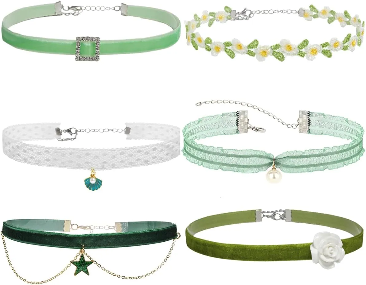 Nova&Aria Chokers Set For Women Heart Pearl Choker Necklaces Flower Pendant Velvet Cute Pink Blue White Black Choker Necklace Classic Tattoo Colorful Lace Chokers