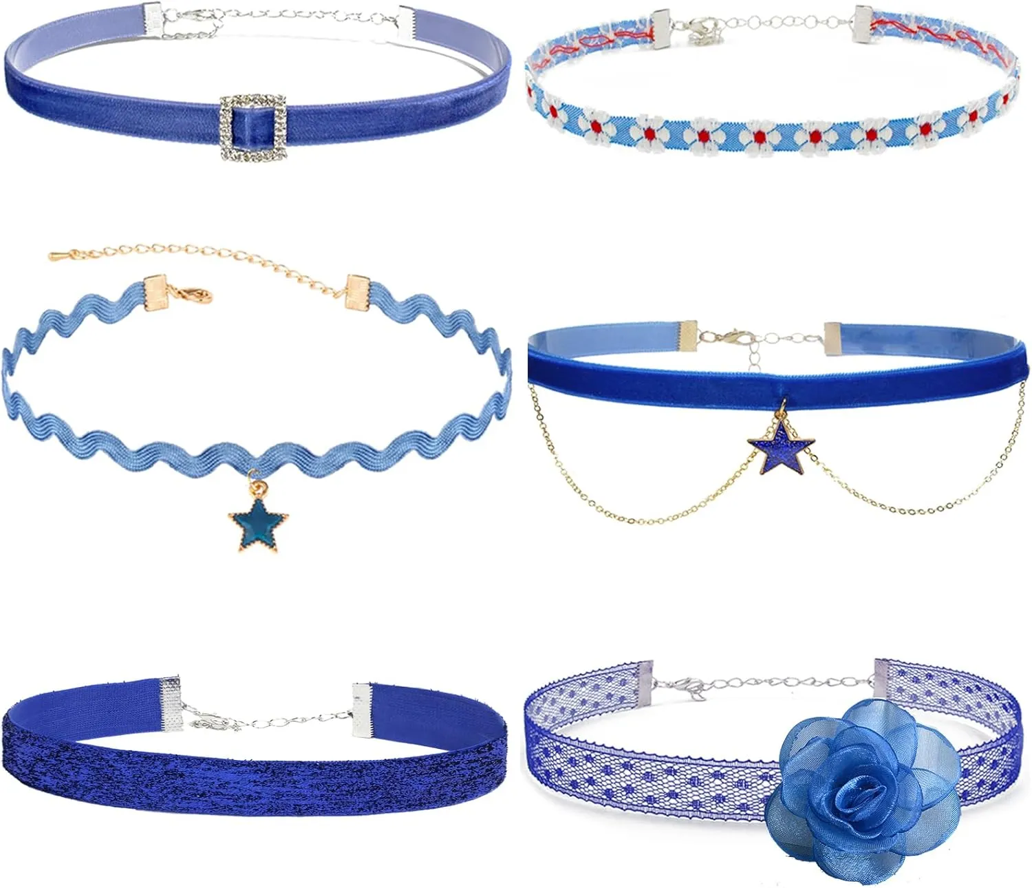 Nova&Aria Chokers Set For Women Heart Pearl Choker Necklaces Flower Pendant Velvet Cute Pink Blue White Black Choker Necklace Classic Tattoo Colorful Lace Chokers
