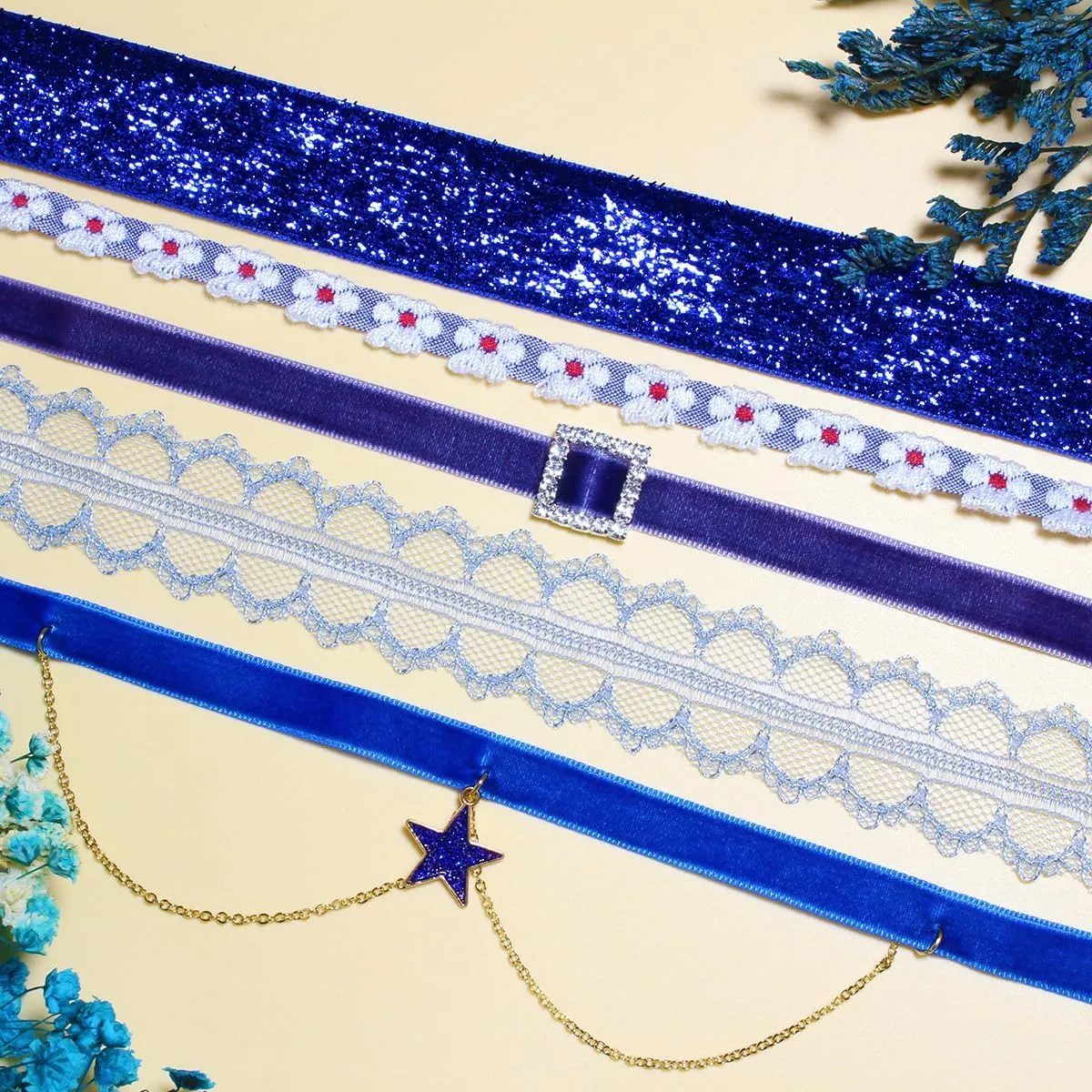 Nova&Aria Chokers Set For Women Heart Pearl Choker Necklaces Flower Pendant Velvet Cute Pink Blue White Black Choker Necklace Classic Tattoo Colorful Lace Chokers