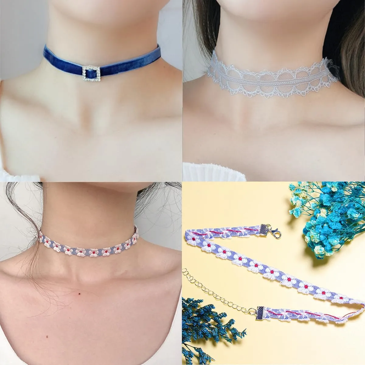 Nova&Aria Chokers Set For Women Heart Pearl Choker Necklaces Flower Pendant Velvet Cute Pink Blue White Black Choker Necklace Classic Tattoo Colorful Lace Chokers