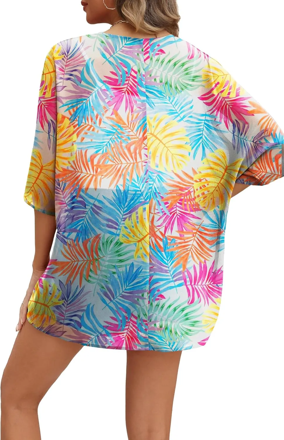 OFEEFAN Beach Cover Ups for Women 3/4 Length Sleeve Womens Tops Summer Cardigan Casual Blouses Loose Fit
