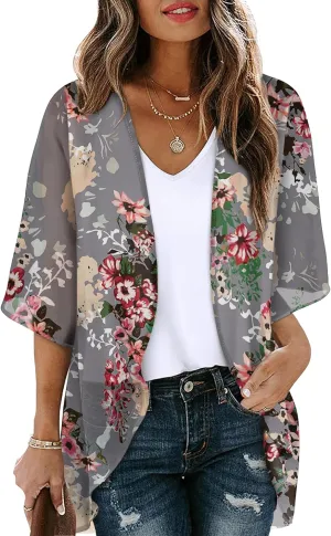 OFEEFAN Beach Cover Ups for Women 3/4 Length Sleeve Womens Tops Summer Cardigan Casual Blouses Loose Fit