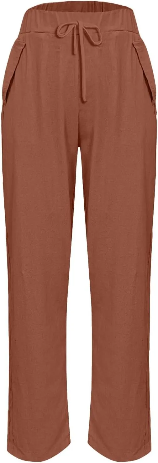 Office Attire for Women 2025 Linen Wide Leg Casual Loose Drawstring Low Waist Beach Palazzo Harem Pants with Pockets