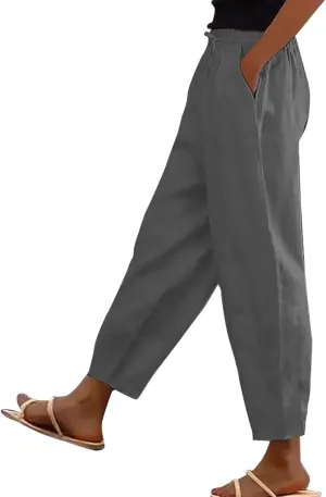 Office Attire for Women 2025 Linen Wide Leg Casual Loose Drawstring Low Waist Beach Palazzo Harem Pants with Pockets