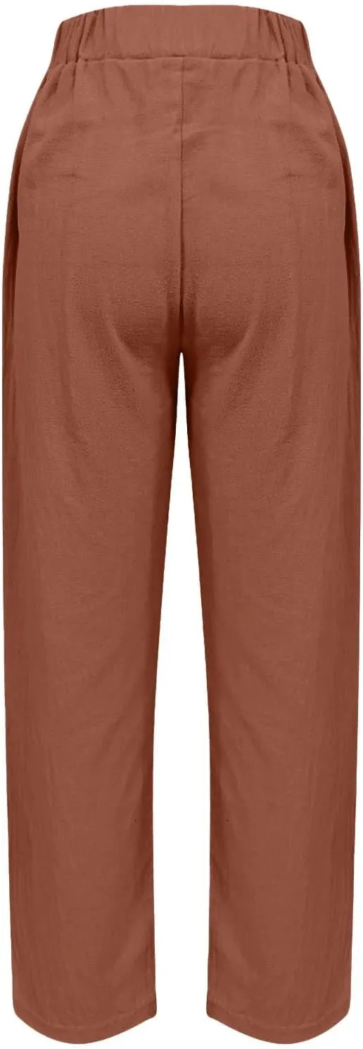 Office Attire for Women 2025 Linen Wide Leg Casual Loose Drawstring Low Waist Beach Palazzo Harem Pants with Pockets