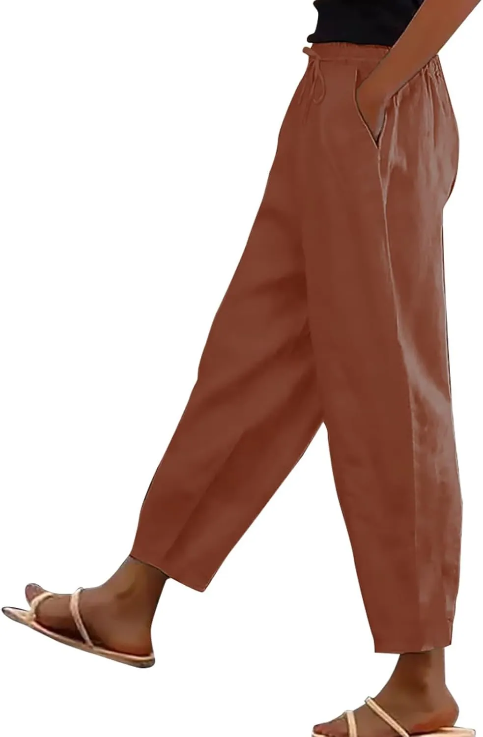 Office Attire for Women 2025 Linen Wide Leg Casual Loose Drawstring Low Waist Beach Palazzo Harem Pants with Pockets