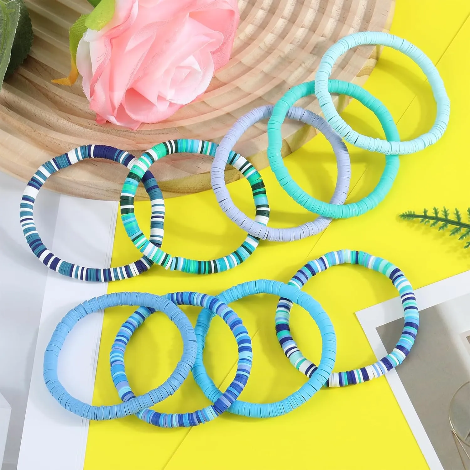 Ornaland 10/11/15 Pcs Friendship Bracelets Clay Bead Bracelets Heishi Bracelets Set Stackable Surfer Stretch Summer Beach Bracelets for Women