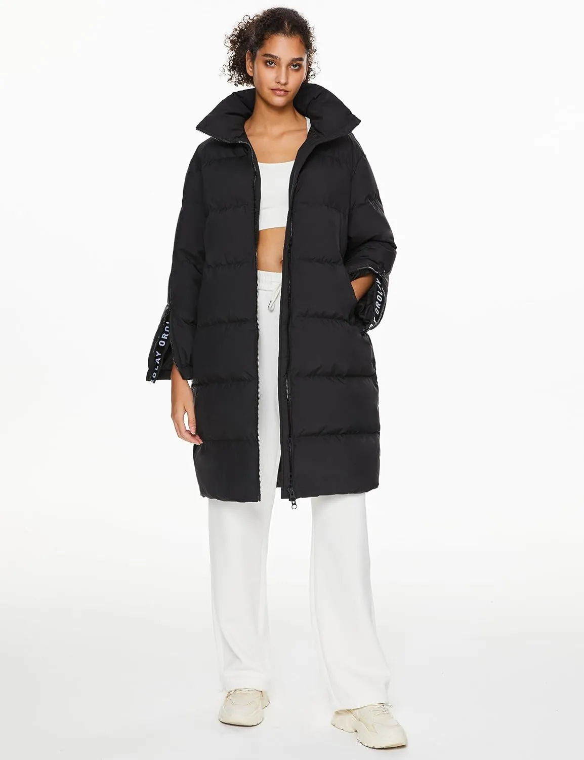 Orolay Women's Long Down Jacket Winter Puffer Jacket High Collar Down Coat with Long-sleeve Full-zip
