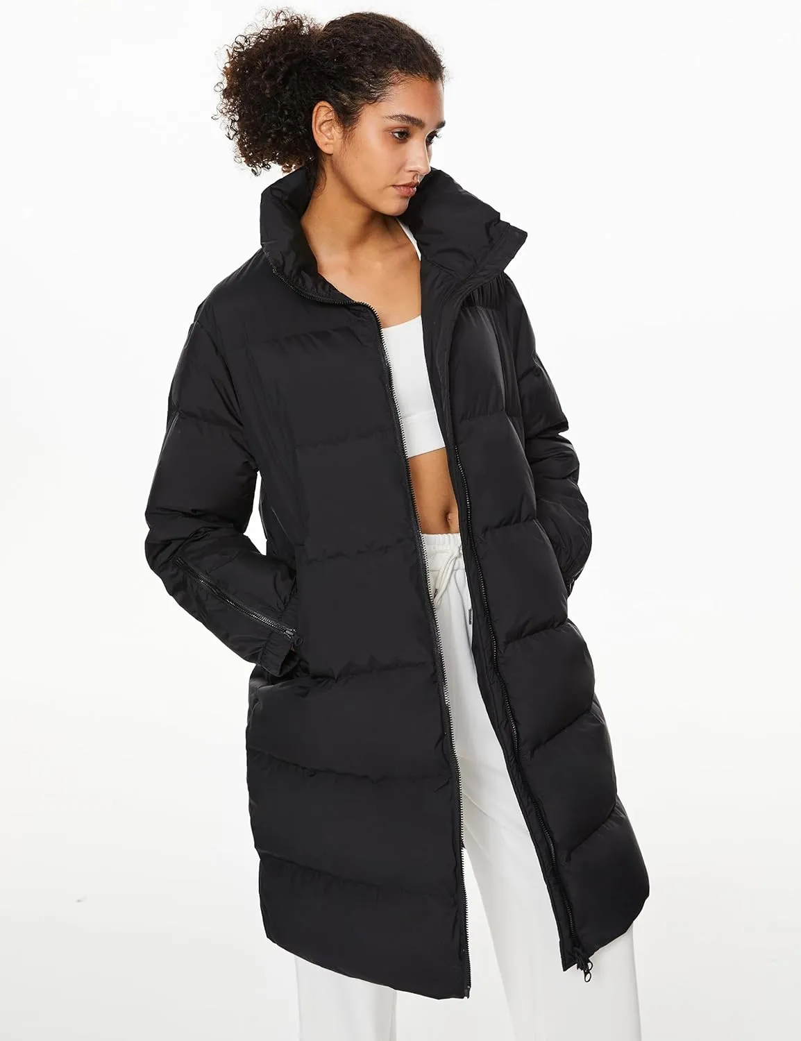 Orolay Women's Long Down Jacket Winter Puffer Jacket High Collar Down Coat with Long-sleeve Full-zip