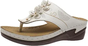 Orthopedic Flat Sandals for Women, Dressy Walking Shoes, Thong Flip Flops Orthotic Wedge Slides Lightweight Comfortable Beach Vacation Footwear Casual Bohemian Sandal for Summer with Arch Support