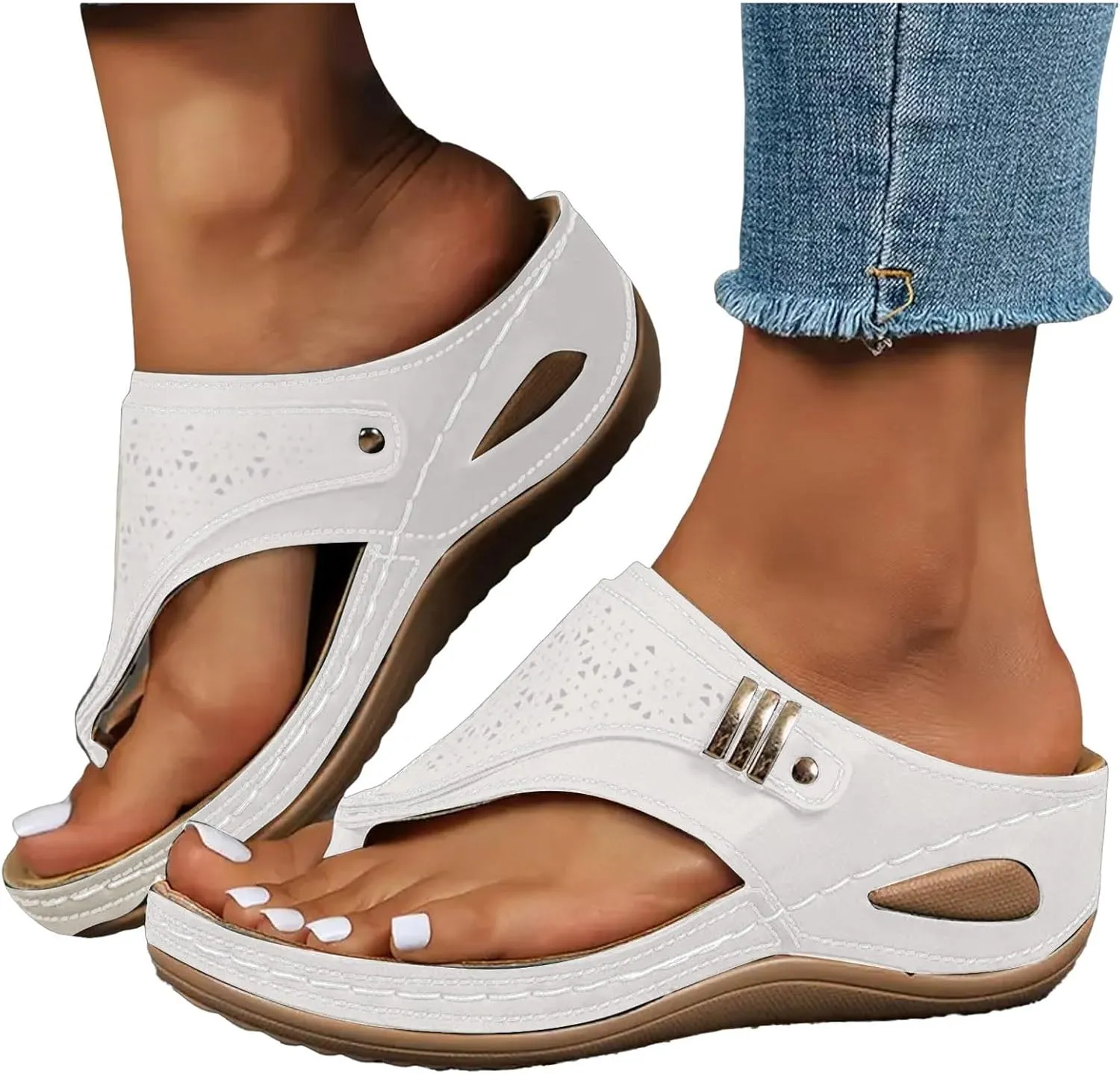 Orthopedic Sandals for Women Arch Support Slip On Flip Flops Comfortable Wedge Walking Thong Sandals Indoor Outdoor