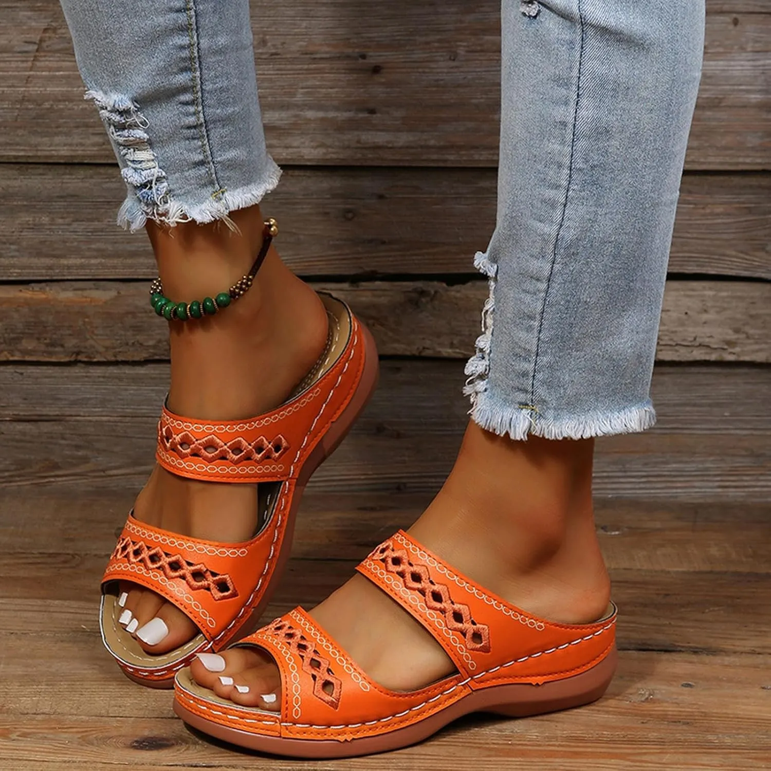 Orthopedic Sandals for Women Arch Support, Women Dressy Summer Wedges Slip On Comfortable Sandals Hollow Out Slides Sandal Boho Beach Sandal Casual Dress Shoes