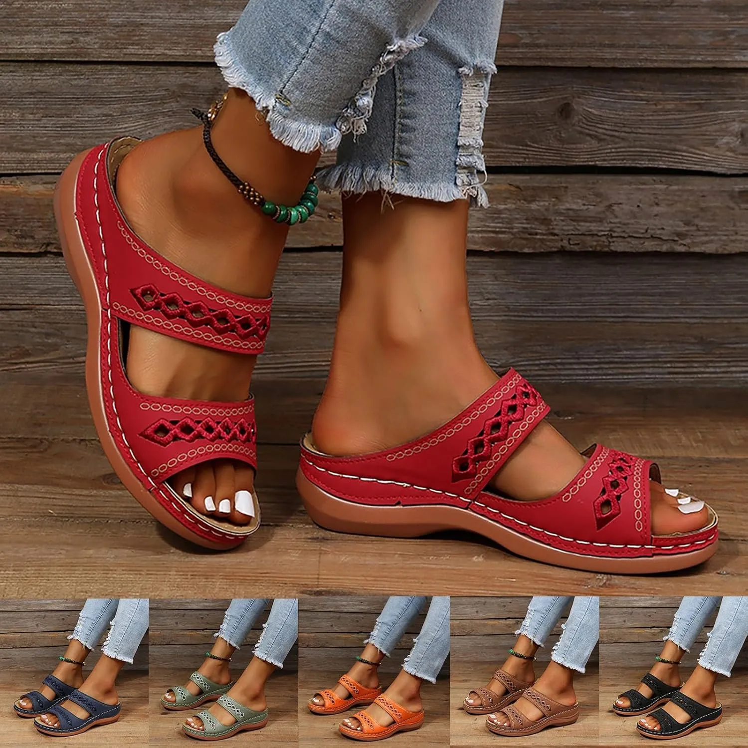 Orthopedic Sandals for Women Arch Support, Women Dressy Summer Wedges Slip On Comfortable Sandals Hollow Out Slides Sandal Boho Beach Sandal Casual Dress Shoes