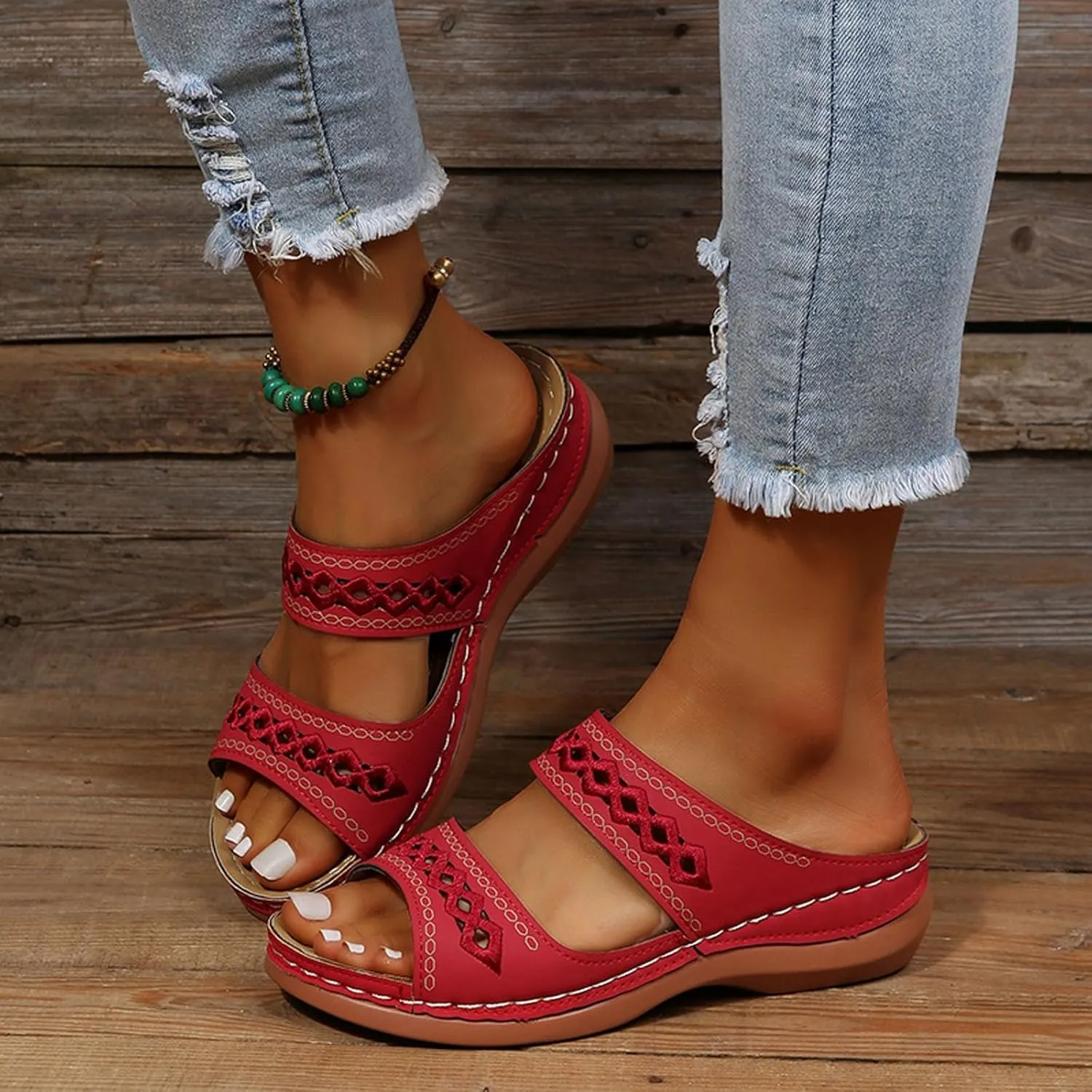 Orthopedic Sandals for Women Arch Support, Women Dressy Summer Wedges Slip On Comfortable Sandals Hollow Out Slides Sandal Boho Beach Sandal Casual Dress Shoes