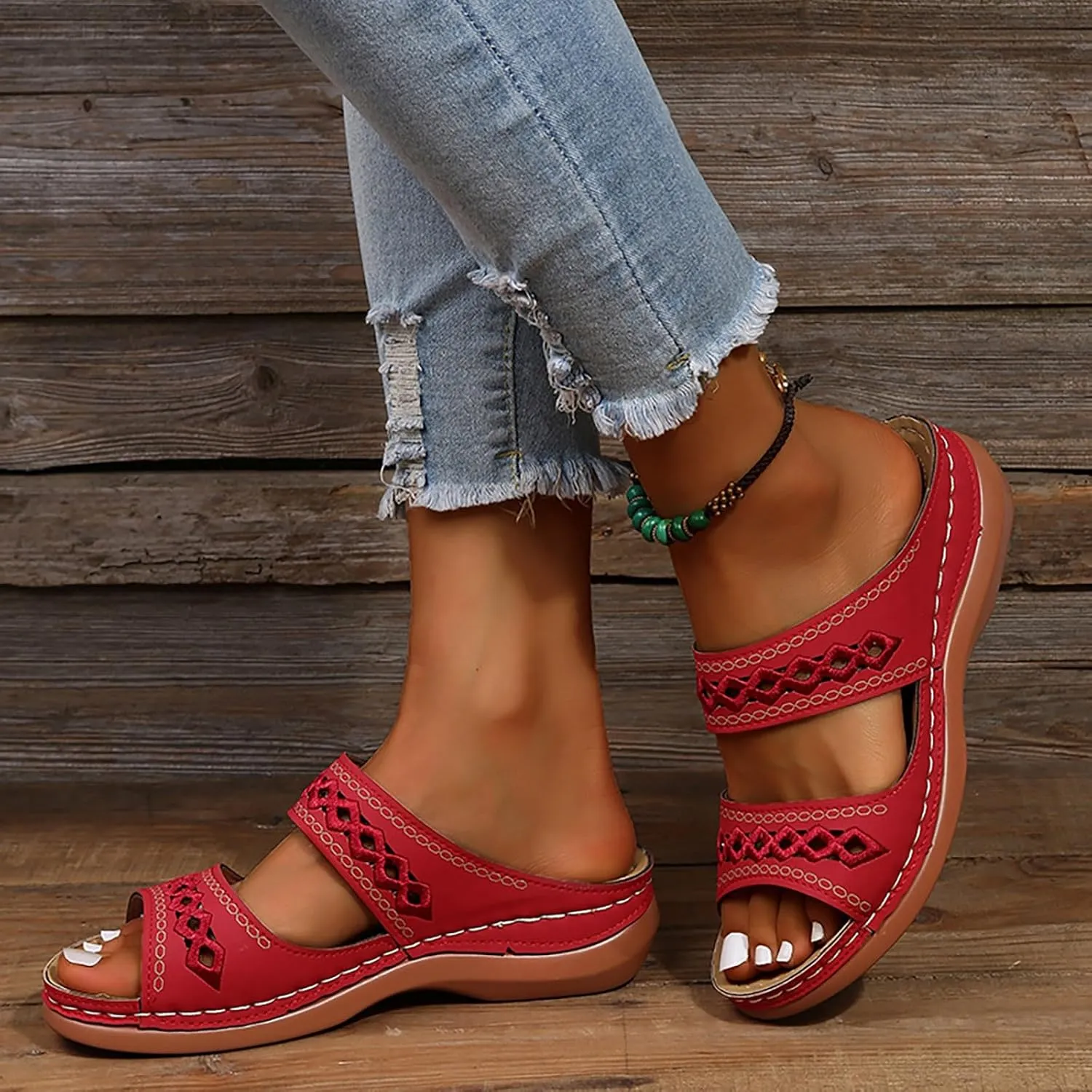 Orthopedic Sandals for Women Arch Support, Women Dressy Summer Wedges Slip On Comfortable Sandals Hollow Out Slides Sandal Boho Beach Sandal Casual Dress Shoes