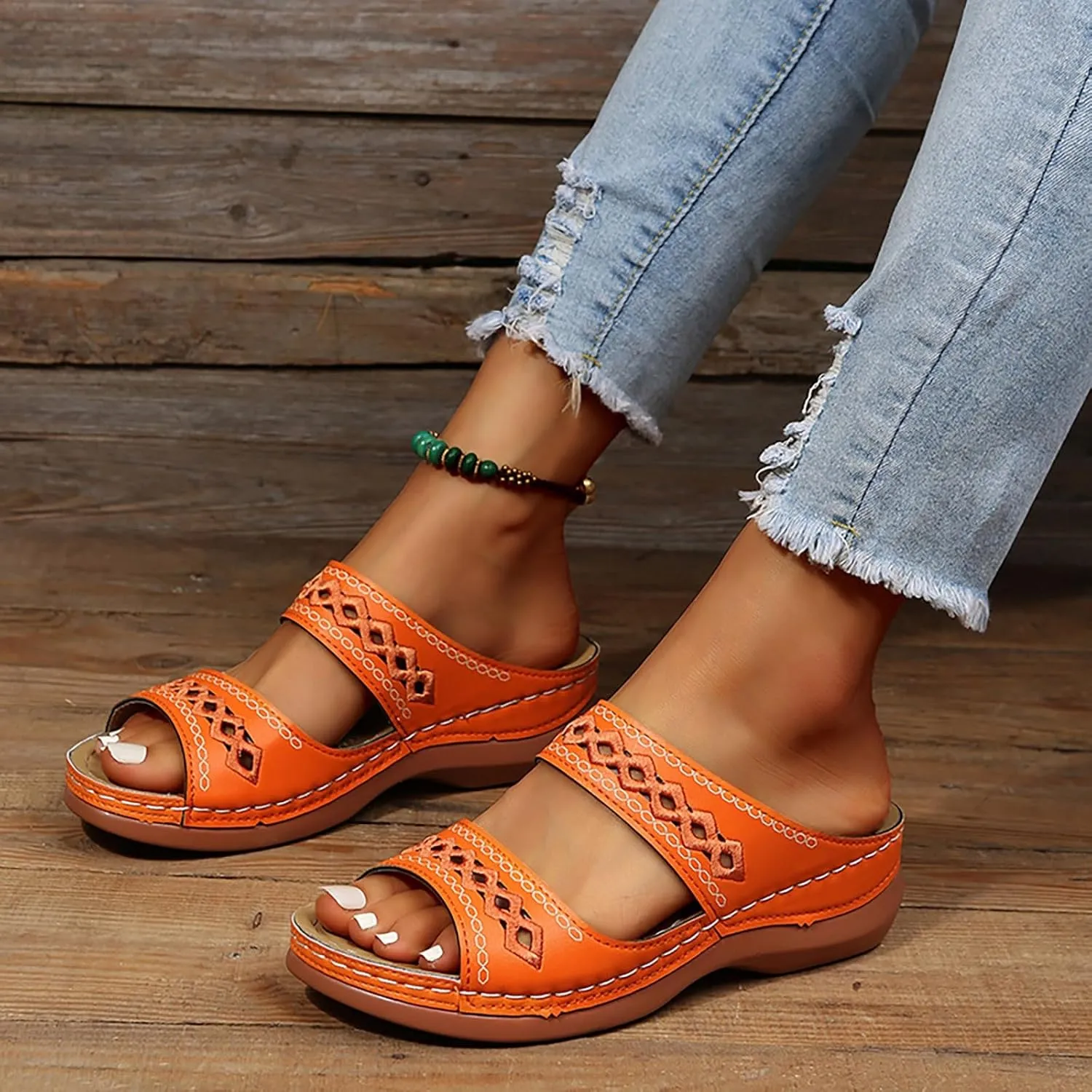 Orthopedic Sandals for Women Arch Support, Women Dressy Summer Wedges Slip On Comfortable Sandals Hollow Out Slides Sandal Boho Beach Sandal Casual Dress Shoes