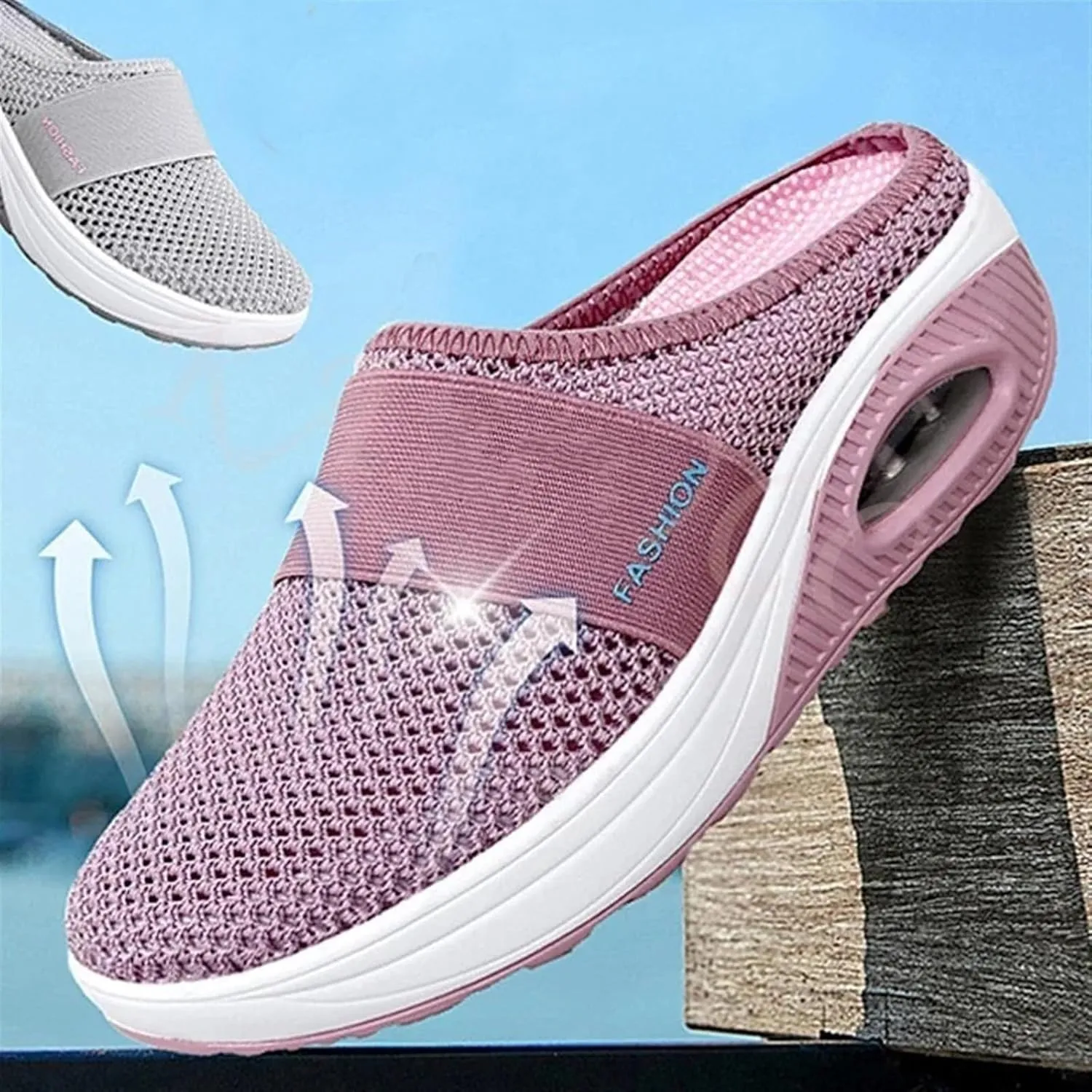 Orthopedic Shoes for Women Air Cushion Slip-on Diabetic Walking Shoes Closed Toe Slippers Breathable Wedge Platform Slipper with Arch Support