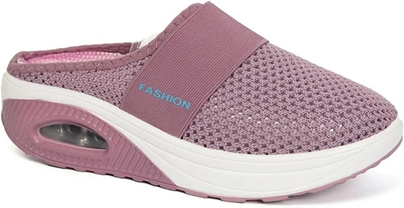 Orthopedic Shoes for Women Air Cushion Slip-on Diabetic Walking Shoes Closed Toe Slippers Breathable Wedge Platform Slipper with Arch Support