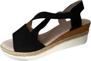 Orthopedic Wedge Sandals for Women Summer Dressy Flat Open Toe Ankle Strap Sandals Platform Espadrilles Casual Strappy Slip on Sandals Beach Non Slip Sandals Comfortable Outdoor Shoes