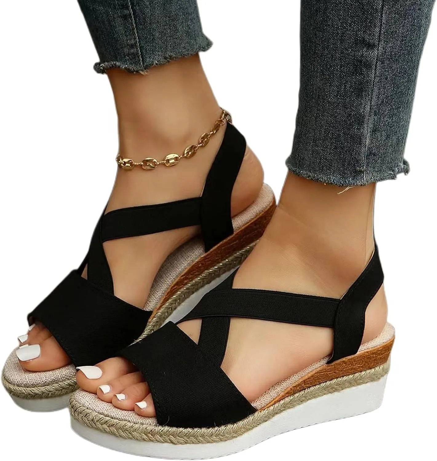 Orthopedic Wedge Sandals for Women Summer Dressy Flat Open Toe Ankle Strap Sandals Platform Espadrilles Casual Strappy Slip on Sandals Beach Non Slip Sandals Comfortable Outdoor Shoes