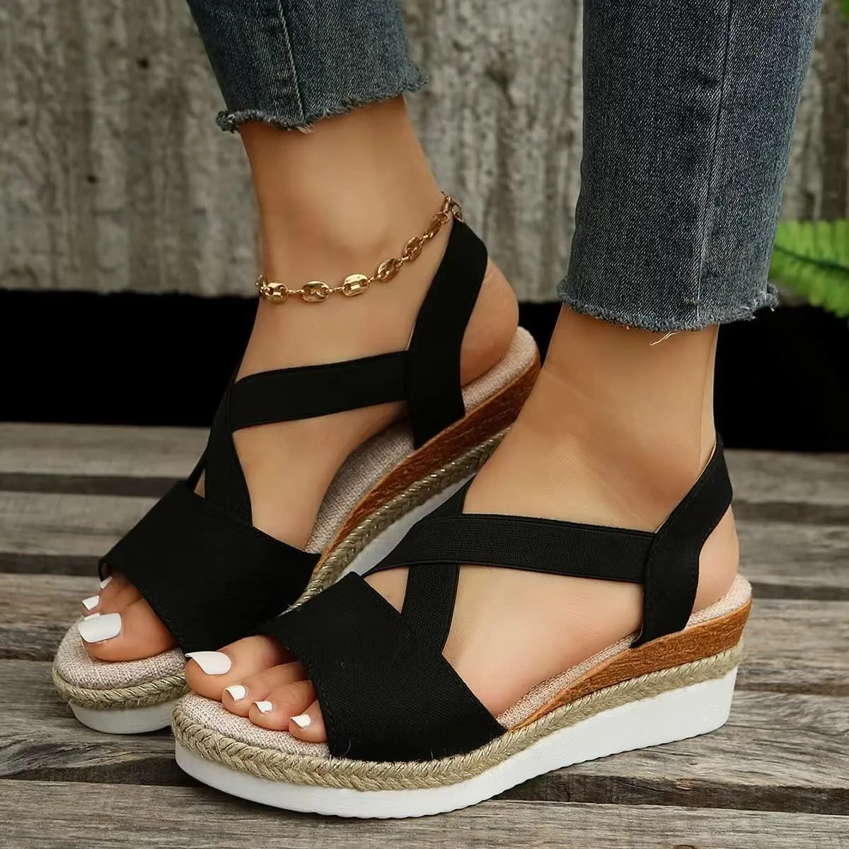 Orthopedic Wedge Sandals for Women Summer Dressy Flat Open Toe Ankle Strap Sandals Platform Espadrilles Casual Strappy Slip on Sandals Beach Non Slip Sandals Comfortable Outdoor Shoes
