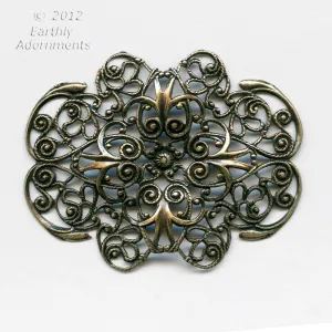 Oxidized brass stamped filigree pendant or wrap. 46 x 37mm. Sold individually. B9-2268