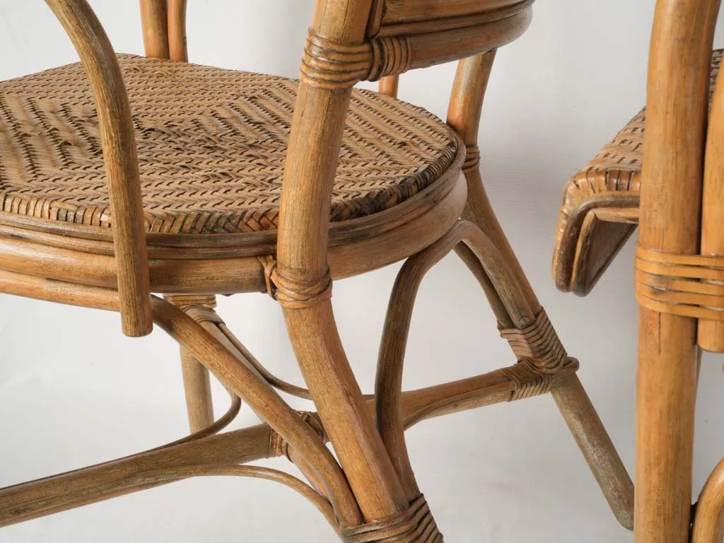Pair of European Rattan and Woven Leather Dining Armchairs, 1960s 33¾"