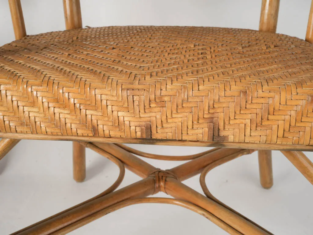 Pair of European Rattan and Woven Leather Dining Armchairs, 1960s 33¾"