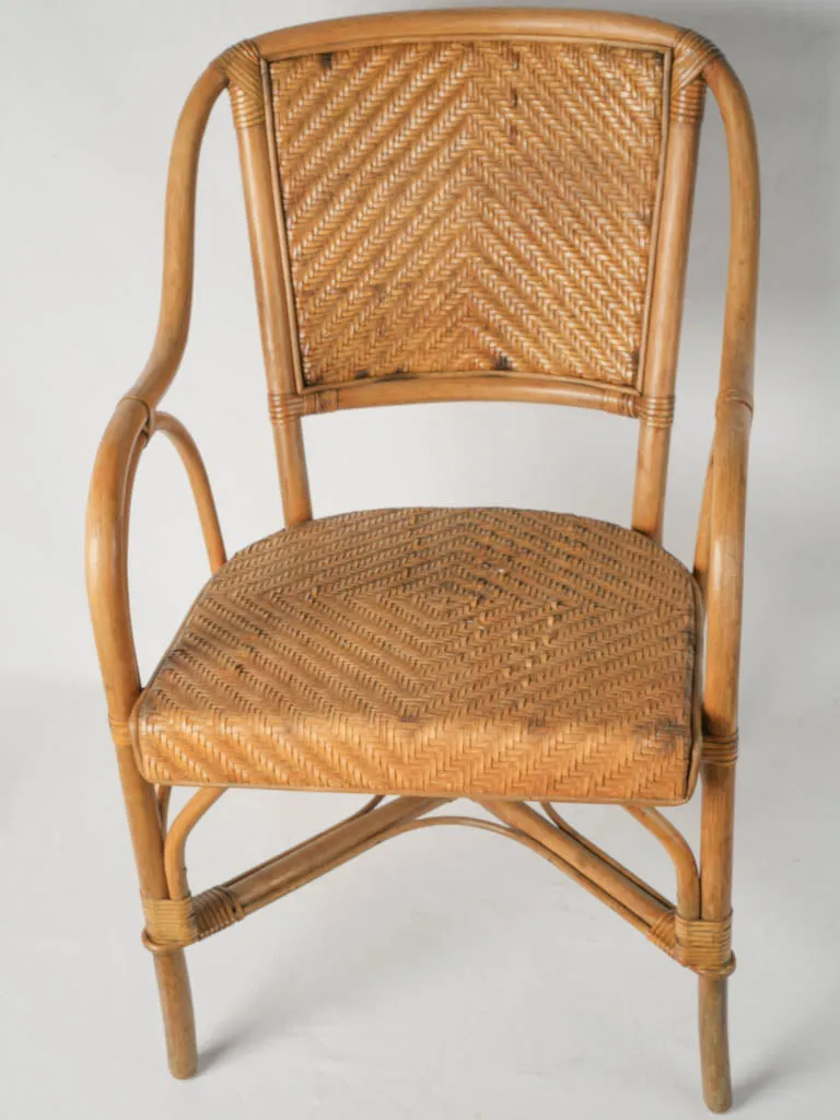 Pair of European Rattan and Woven Leather Dining Armchairs, 1960s 33¾"
