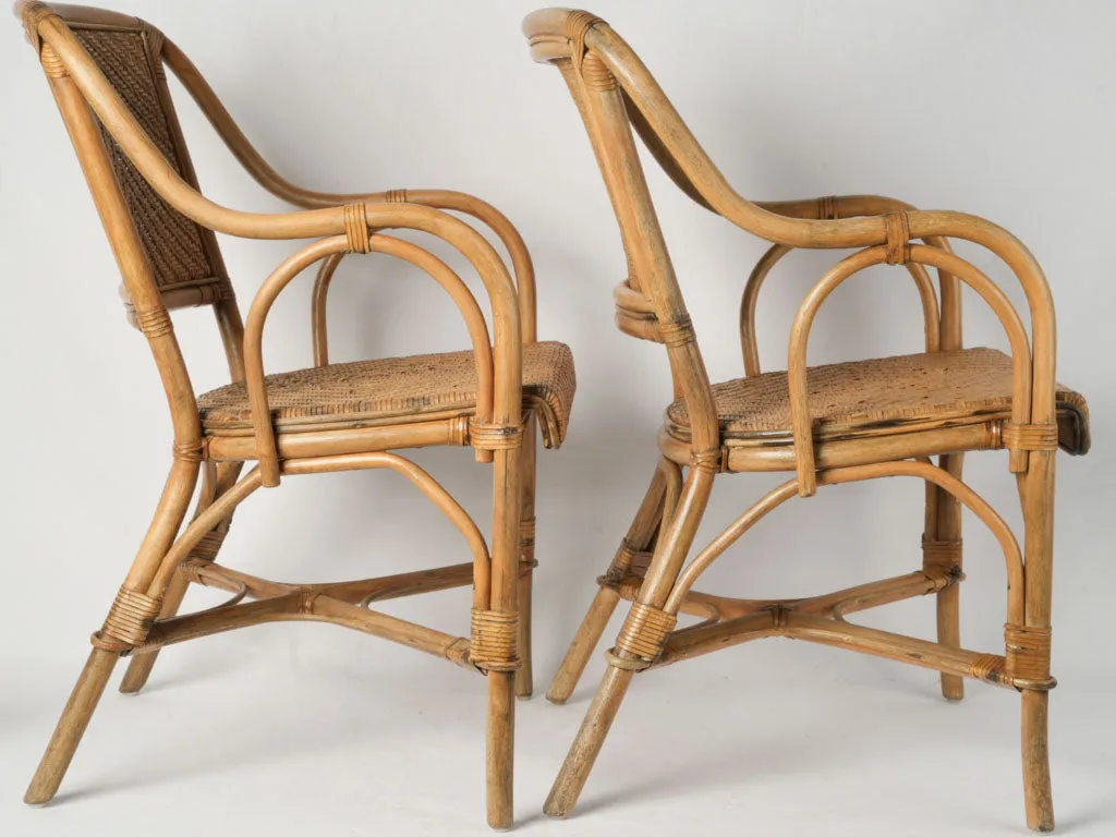 Pair of European Rattan and Woven Leather Dining Armchairs, 1960s 33¾"
