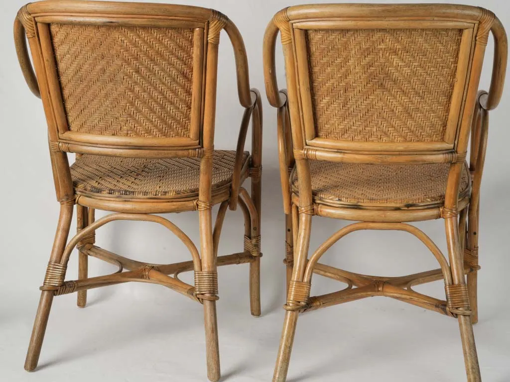 Pair of European Rattan and Woven Leather Dining Armchairs, 1960s 33¾"