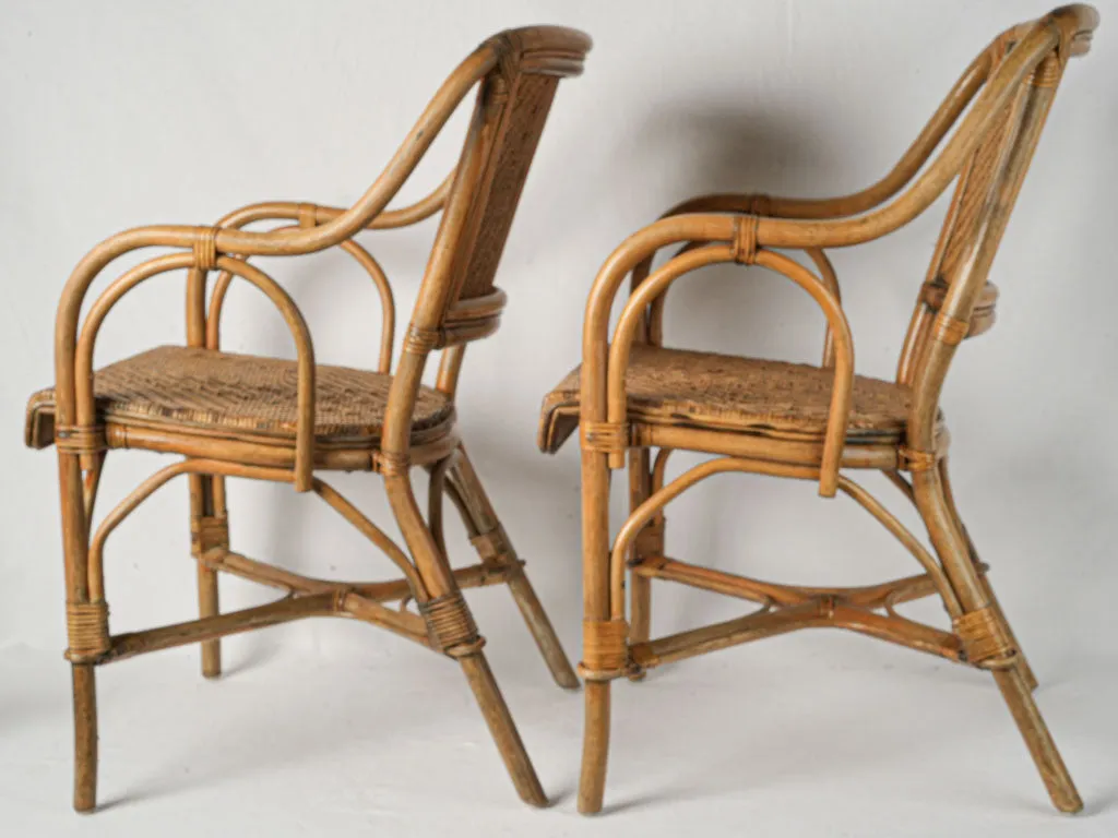 Pair of European Rattan and Woven Leather Dining Armchairs, 1960s 33¾"